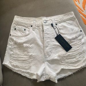 Carmar High waisted white denim shorts.